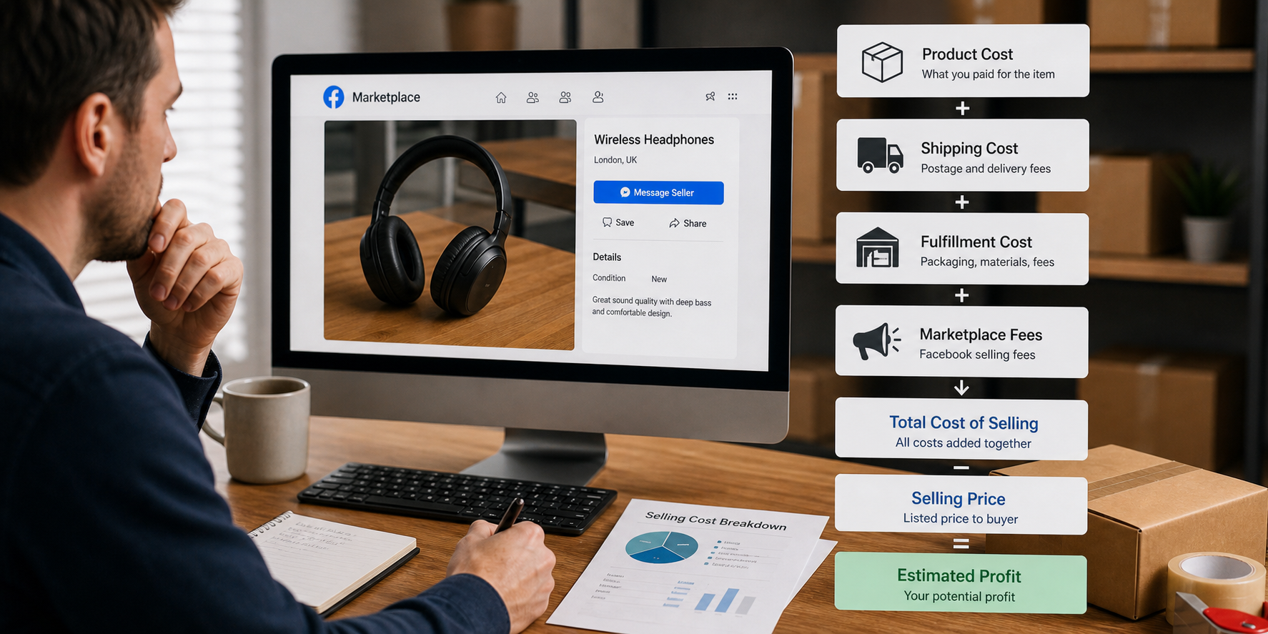 How to calculate Facebook Marketplace selling costs and estimated profit