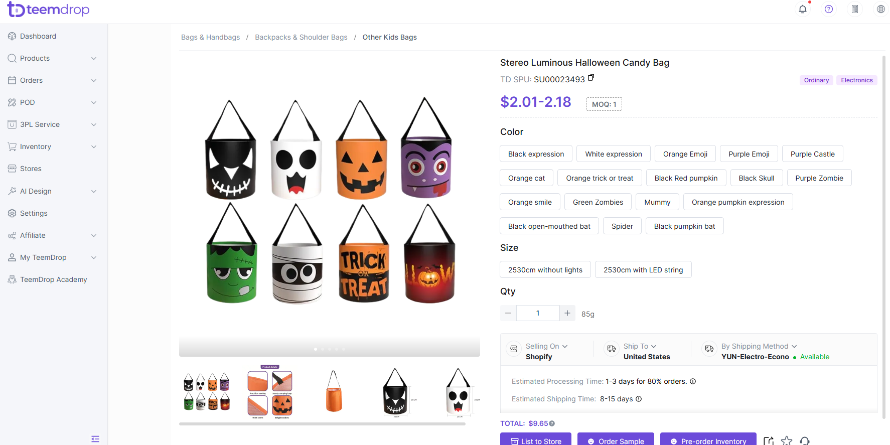 Halloween candy bags with glowing pumpkin, ghost, skull, and monster designs
