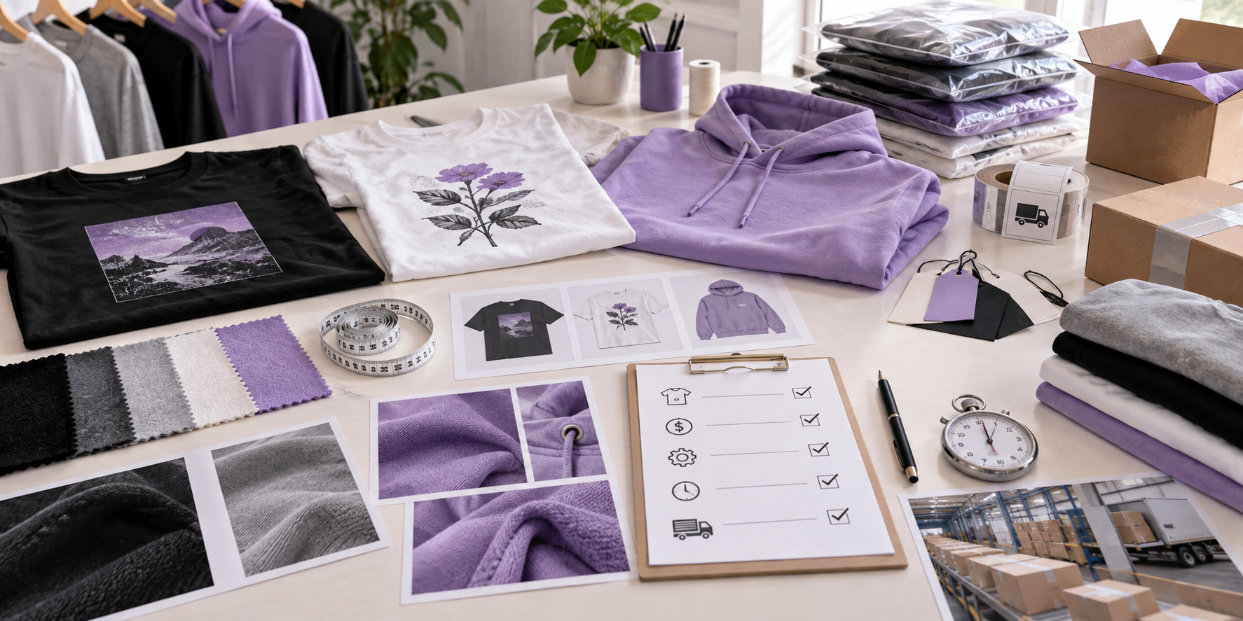 Custom clothing with printed graphics, embroidery, and personalized designs
