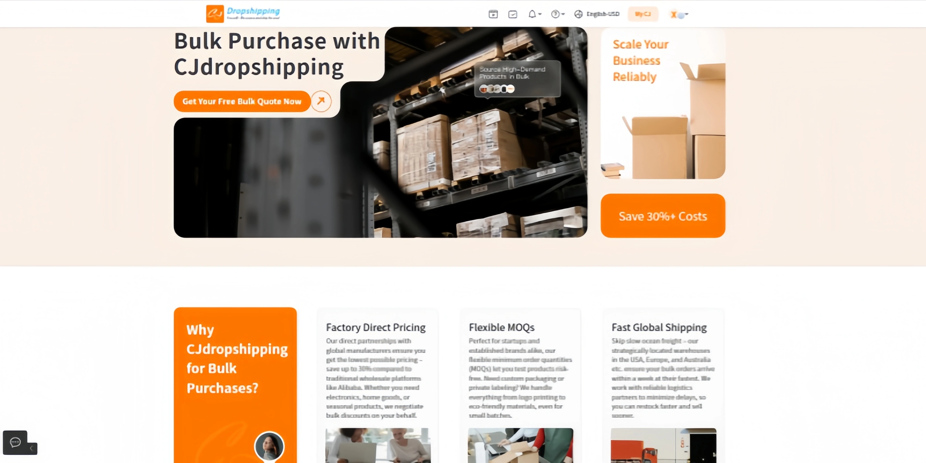 CJ dropshipping bulk purchase landing page