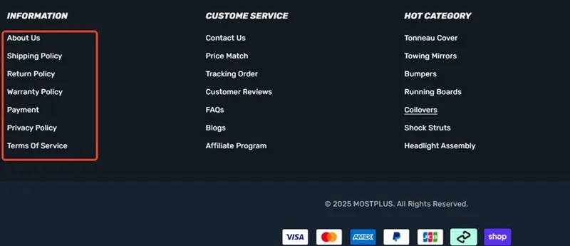 Add legal pages privacy terms return policy