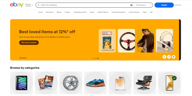 eBay homepage search bar 