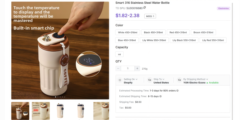 TeemDrop smart water bottle temperature display product sourcing