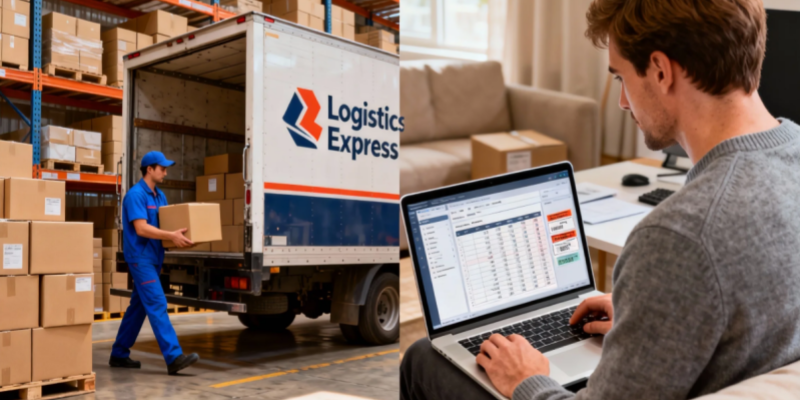 Dropshipping ecommerce workspace with online store and shipping packages