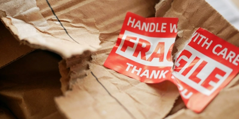 Fragile package handle with care sticker damaged