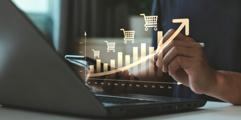 Ecommerce sales growth chart with increasing revenue