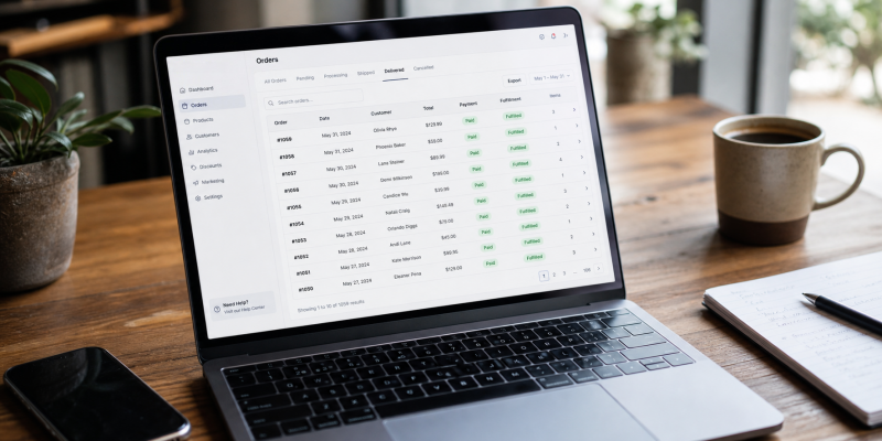 Ecommerce order management dashboard on laptop