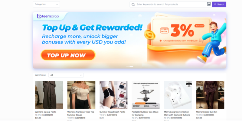 TeemDrop top up rewards bonuses recharge 3 percent dropshipping