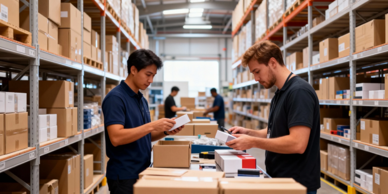 Warehouse staff picking and checking orders for fulfillment