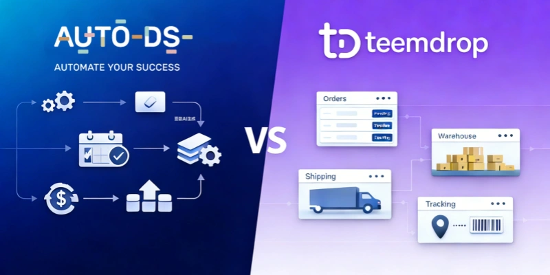 Teemdrop vs Auto ds dropshipping automation comparison infographic