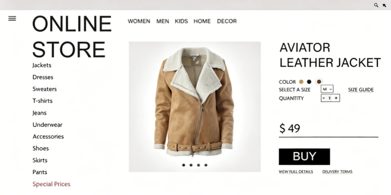 Online store product page ecommerce