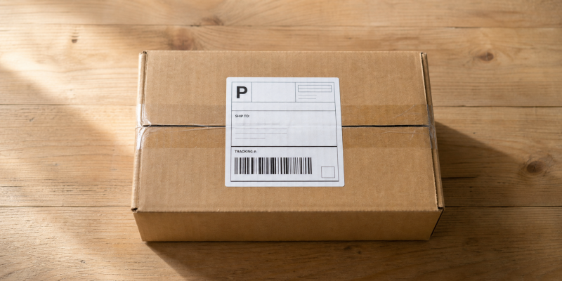 Ecommerce shipping box with tracking label