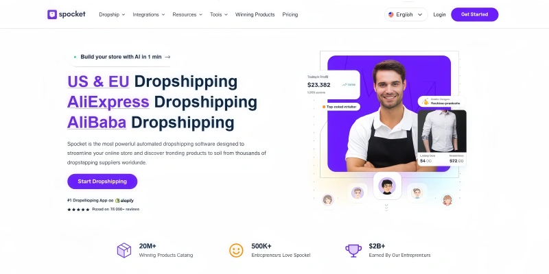 Spocket homepage dropshipping platform