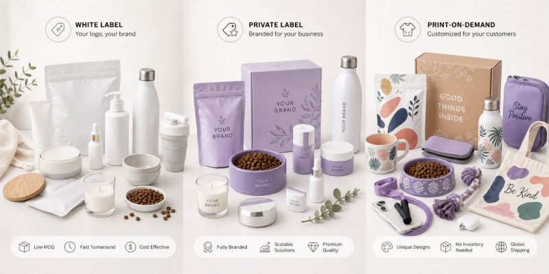 Dropshipping business models comparison white label private label print-on-demand
