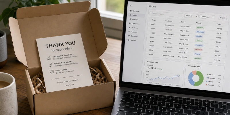 Unboxing experience custom thank you card order management