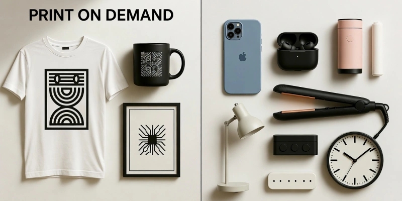 Print-On-Demand vs dropshipping products t-shirt mug phone case earbuds