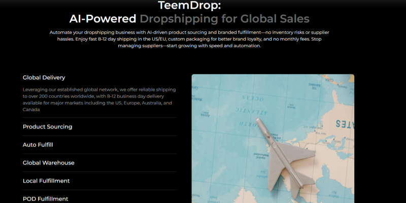 TeemDrop AI-powered global dropshipping delivery map