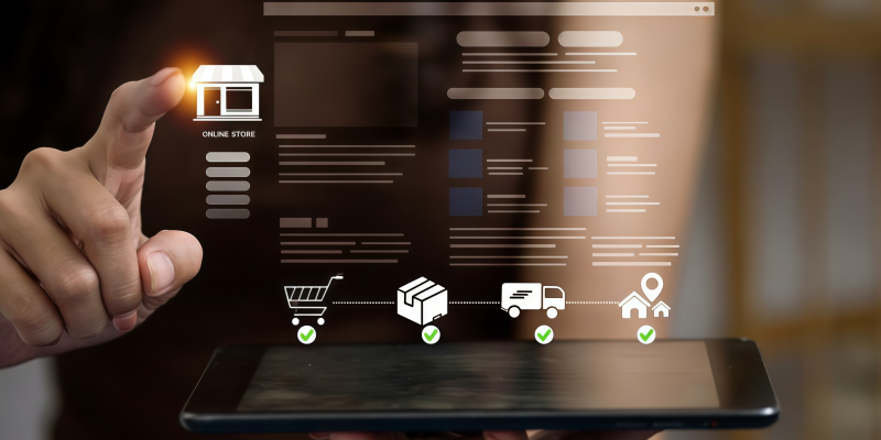 Dropshipping process online store fulfillment shipping delivery holographic interface