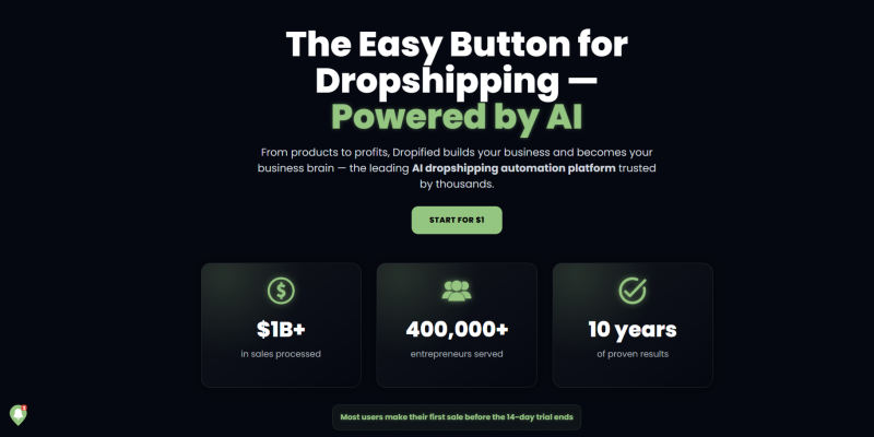 Dropified AI powered dropshipping automation platform homepage