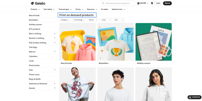 Gelato print on demand product catalog for ecommerce brands