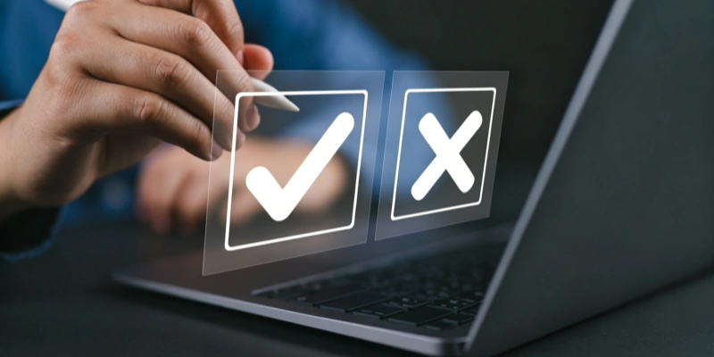 Yes no decision checkmark cross holographic business choice