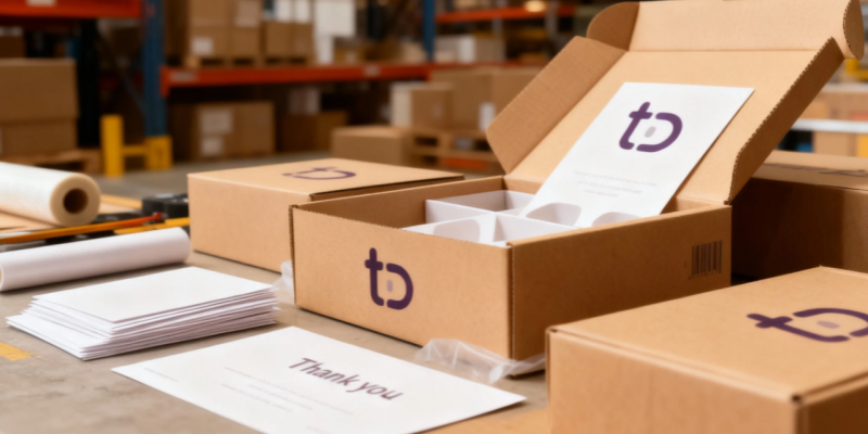 Branded dropshipping packaging with custom inserts in warehouse