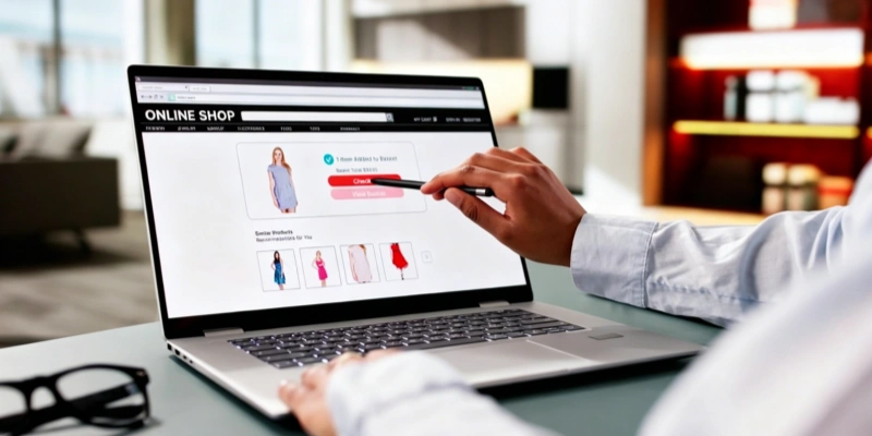 Online shopping laptop screen e-commerce website clothing checkout