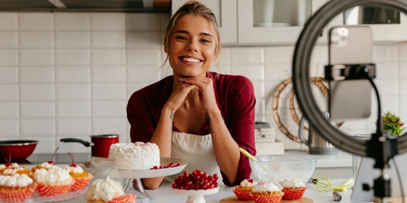 Smiling female baker content creator