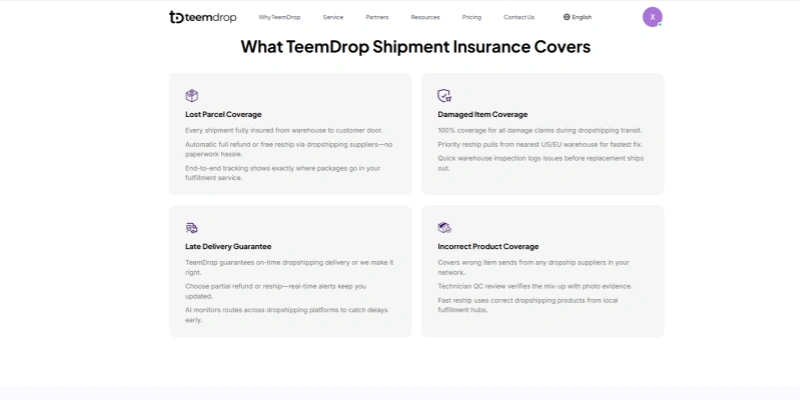 Teemdrop dropshipping shipment insurance coverage lost damaged late