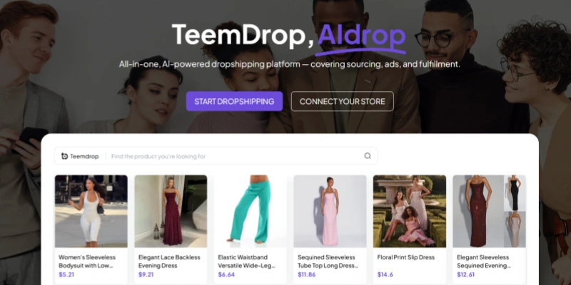 TeemDrop AI-powered dropshipping platform homepage