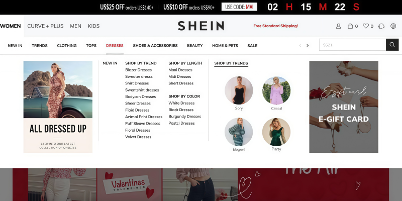 Shein dresses category page women fashion online store trends collection