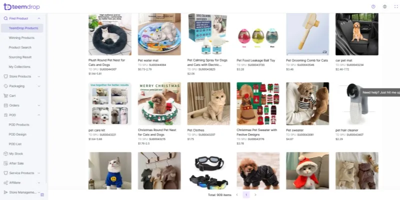 A product page for pet supplier on Teemdrop