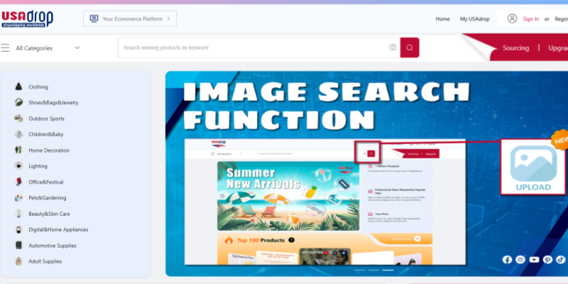 USAdrop image search function dropshipping product sourcing upload tool
