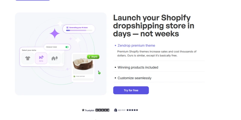 Zendrop shopify dropshipping premium theme launch