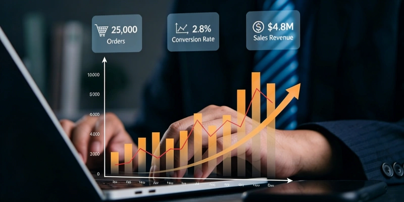 Ecommerce growth chart sales revenue orders conversion rate