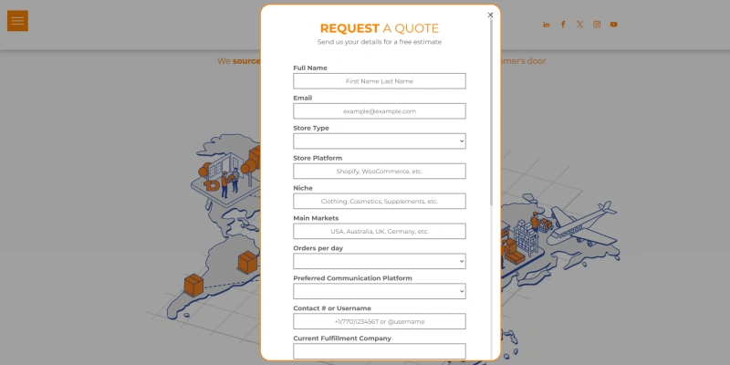 Day One request quote form dropshipping fulfillment ecommerce sourcing