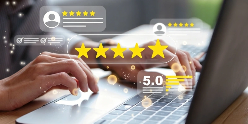 Five star customer reviews and ecommerce seller rating feedback system