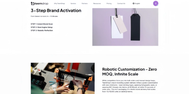 Teemdrop 3 step brand activation robotic customization zero moq