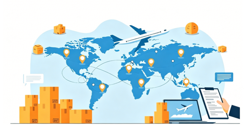 E-commerce package tracking delivery status shipping map