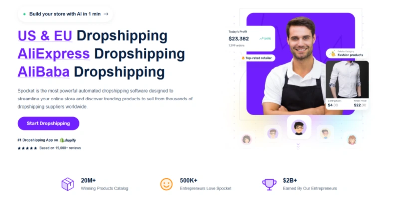 Spocket us eu aliexpress alibaba dropshipping automated ai software
