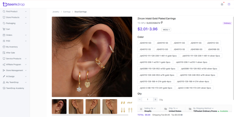 TeemDrop zircon inlaid gold plated earrings
