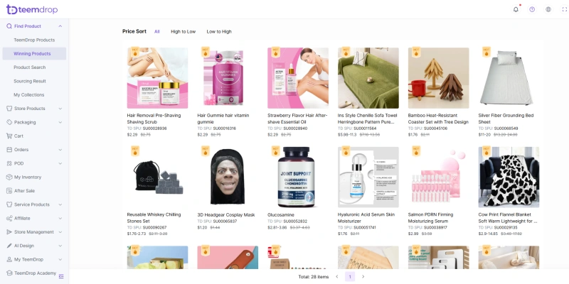 TeemDrop winning products page