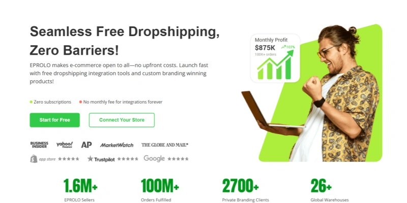 EPROLO seamless free dropshipping zero barriers no upfront costs