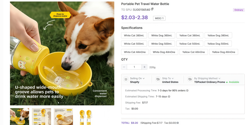 TeemDrop portable pet travel water bottle product sourcing