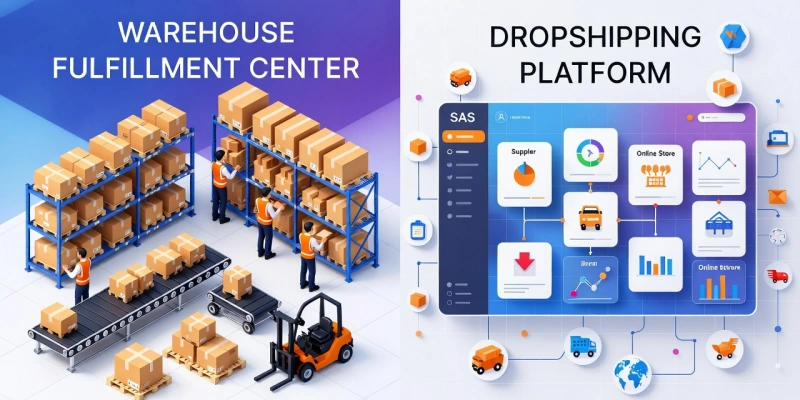 Warehouse fulfillment center dropshipping platform saas illustration
