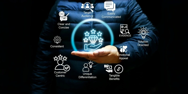 Unique value proposition marketing infographic hand diamond