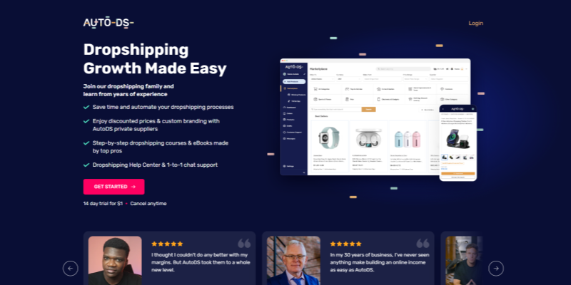 AutoDS dropshipping automation dashboard for store growth