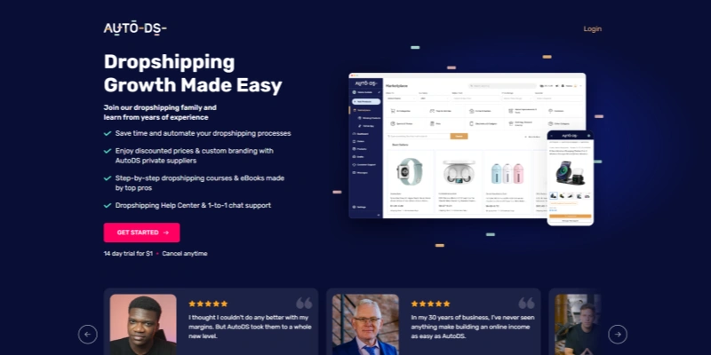 AutoDS dropshipping platform dashboard and automation features 