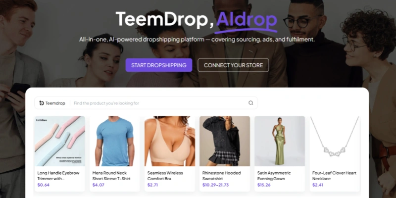 TeemDrop Aldrop ai-powered dropshipping platform homepage