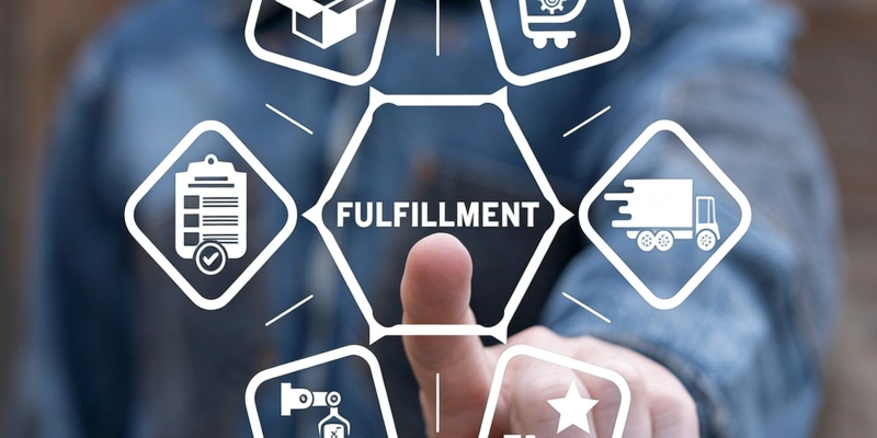 Ecommerce order fulfillment process logistics automation icons